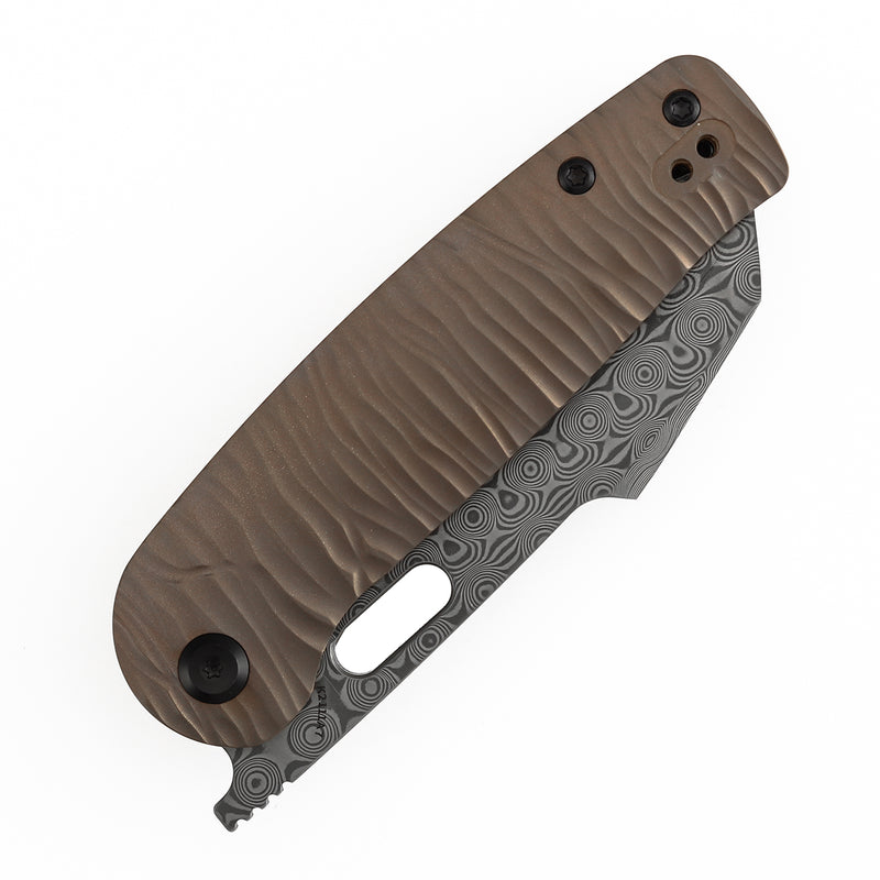 KANSEPT Orlok | Nested Liner Lock | Bronze Anodized Ti with Micro Rock Texture | 3.03" Acid Etched Damascus | Terry Cour II Design | K2111A7