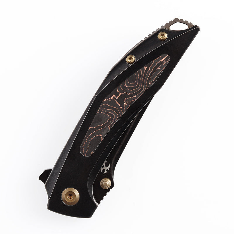 KANSEPT Baku Flipper/Thumb Hole Knife Titanium + Copper Carbon Fiber Inlay Handle (3.2'' CPM-S35VN Blade) Sparrow Knife Co Design -K1056A1