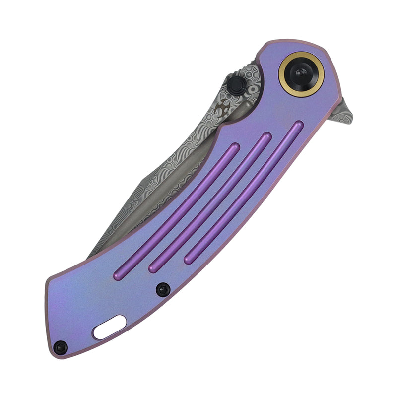 Pretatout | Frame Lock | Purple Titanium Handle | 3.56" Damascus Blade | Kmaxrom Design | K1032D5