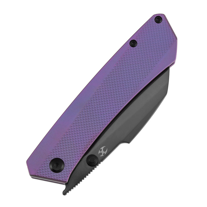 KANSEPT Contra | Thumb Stud | Purple Anodized Titanium with Diamond Pattern | 3.25" Mirrior DLC S90V Blade | Nathan Contra Design | K1139A5
