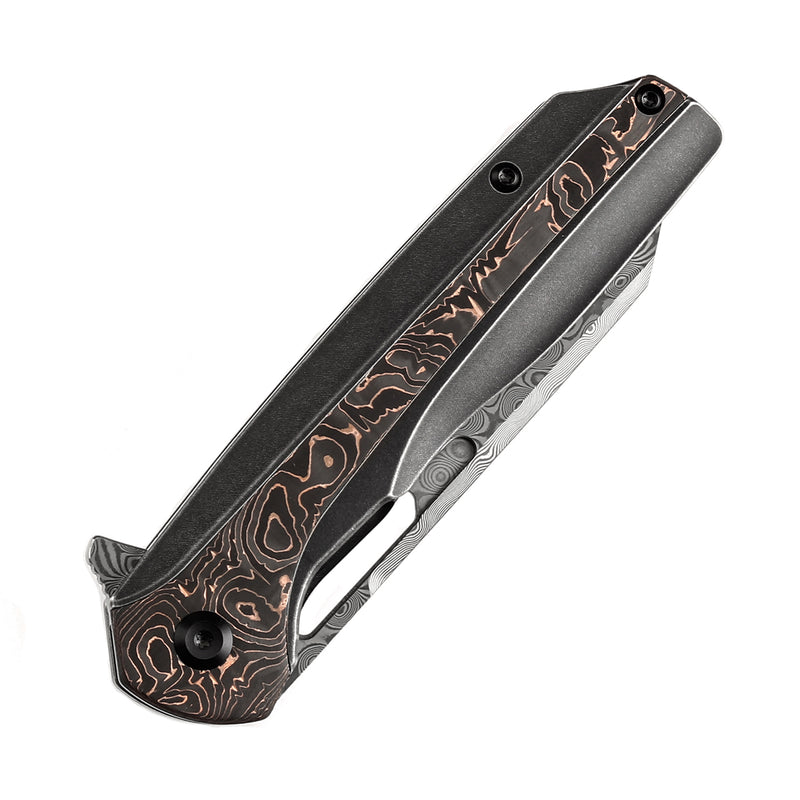 KANSEPT Shard K1006C2 Damascus Blade Blackwashed Titanium and Copper Carbon Fiber Handle With Kim Ning Design