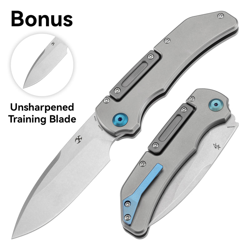 KANSEPT Hazard Bali Lock Knife Stonewashed Titanium Handle(3.63" CPM S35VN Blade)Steven Dunnuck Design with training unsharpened blade -K1104H1P