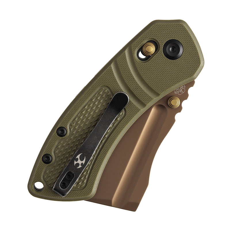 Kansept Korvid V | Crossbar Lock | Olive Green G10 with Diamond Pattern | 2.91" Rose Gold Coated D2 Blade | Koch Tools Designed | TE2030V2