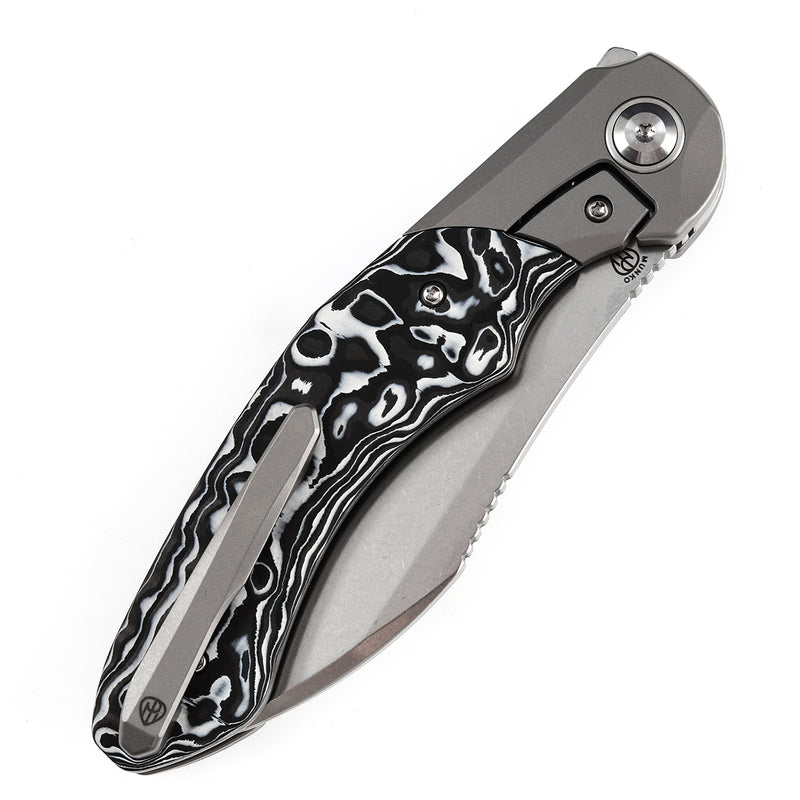 KANSEPT Cosmos Flipper Knives Titanium + White Black Nebula Carbon Fiber ( 3.58''CPM 20CV Blade)Munko Knives Design-K1059A2