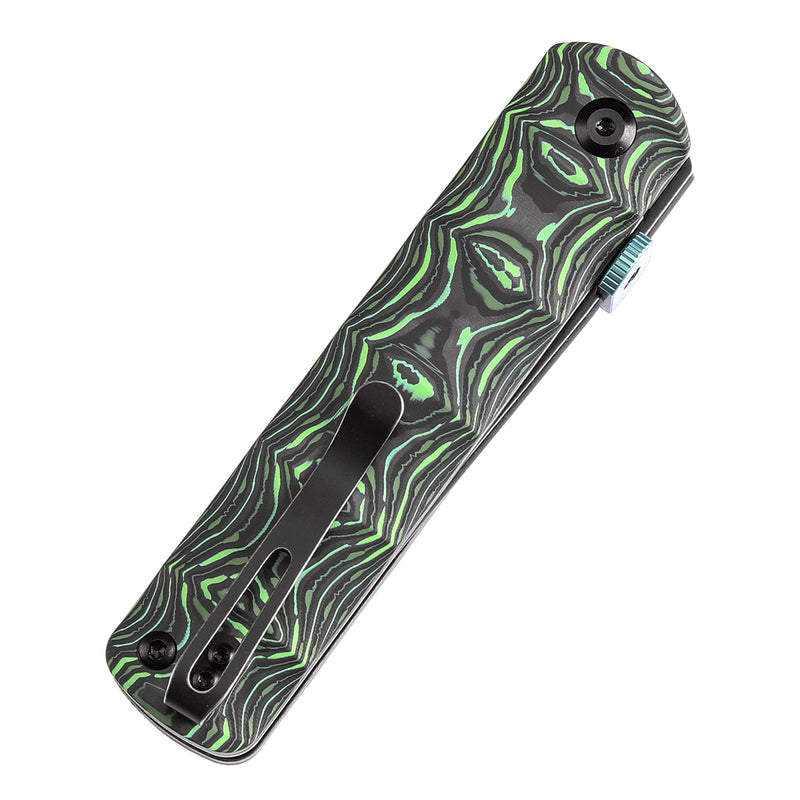 KANSEPT BTF Thumb Disc Knife Grass Green Carbon Fiber Handle (3.24'' CPM-S35VN Blade)Rolf  Helbig-K1064A2