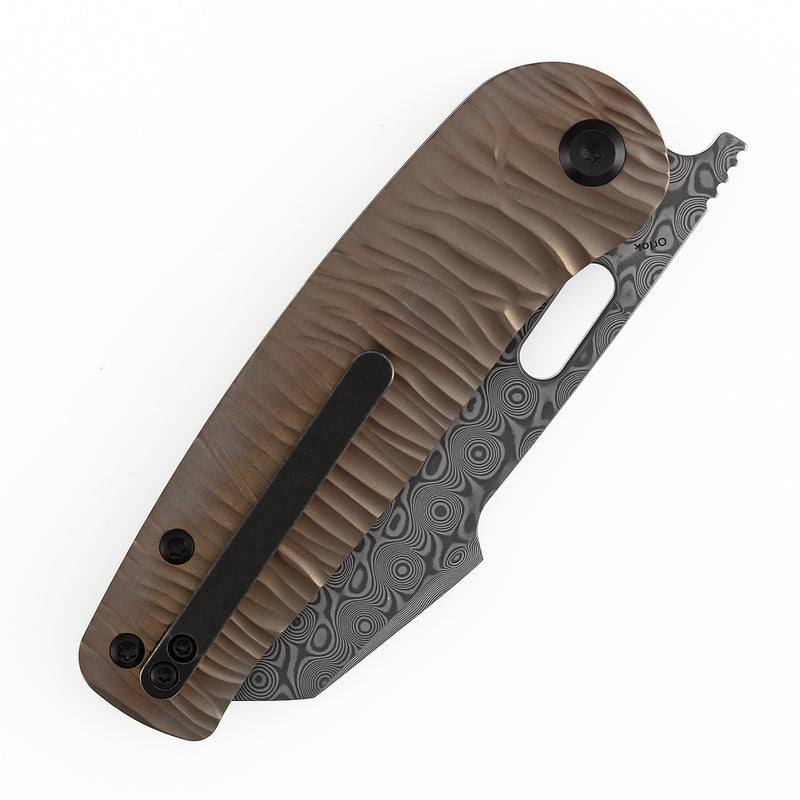 KANSEPT Orlok | Nested Liner Lock | Bronze Anodized Ti with Micro Rock Texture | 3.03" Acid Etched Damascus | Terry Cour II Design | K2111A7