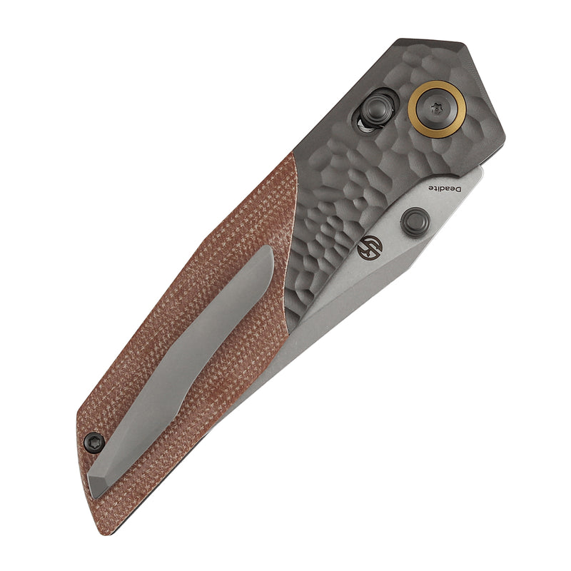 Deadite | Gray Aluminum (Rock Texture) with Brown Micarta Scales | 3.52" 154CM Blade | Tuffknives Design | T1081V1