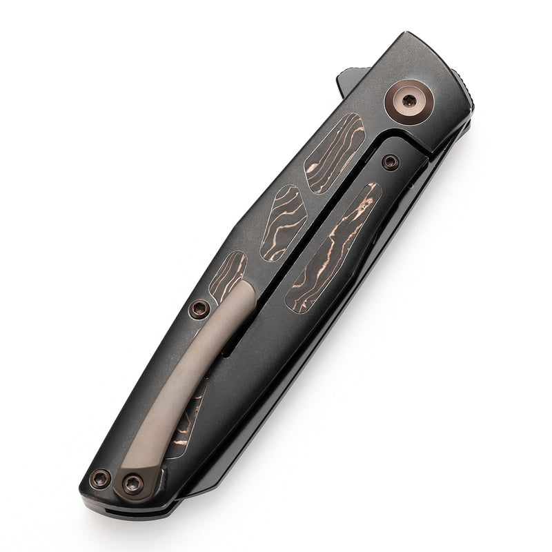 KANSEPT Cru Flipper Knife Blackwash Titanium & Copper Carbon Fiber Handle(3.46''CPM S35VN Blade) Villella Knives Design-K1092A1