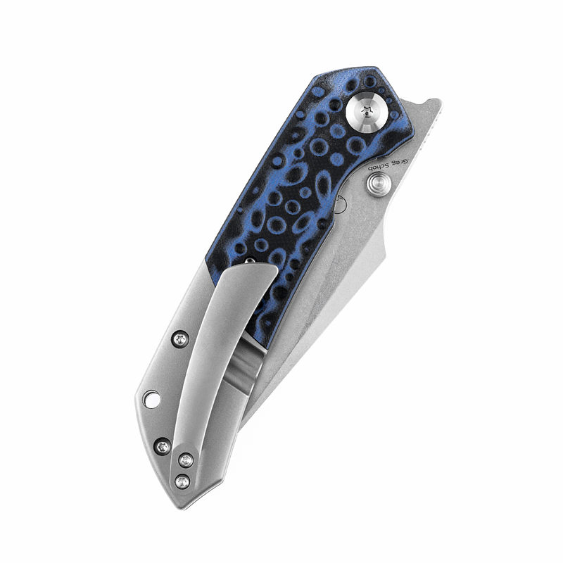 KANSEPT Fenrir Front Flipper/Thumb Stud Knife Black and Blue G10 + Titanium Handle (3.48'' CPM-S35VN Blade) Greg Schob Design-K1034A3