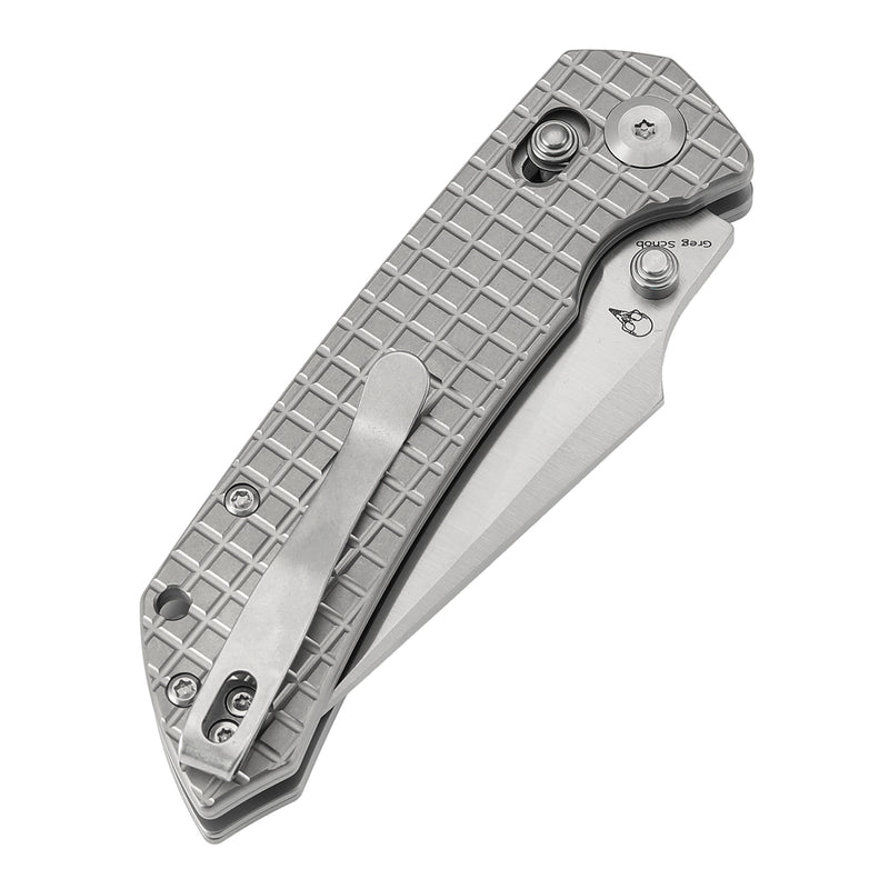 KANSEPT Fenrir Crossbar Lock Knife Bead Blasted Titanium with Frag Pattern Handle (3.48'' CPM S35VN Blade) Greg Schob Design - K1034V8