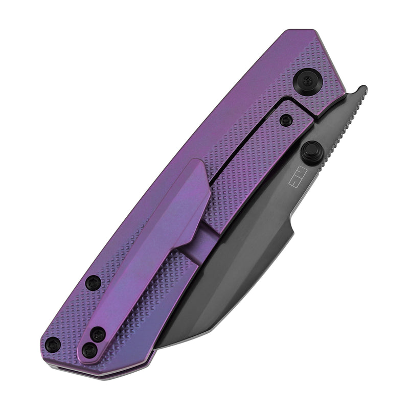 KANSEPT Contra | Thumb Stud | Purple Anodized Titanium with Diamond Pattern | 3.25" Mirrior DLC S90V Blade | Nathan Contra Design | K1139A5