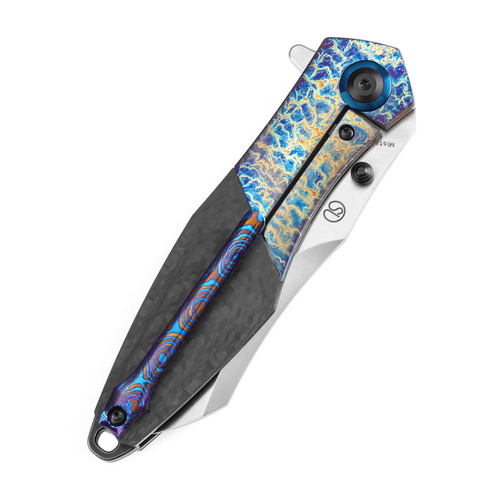 KANSEPT Thumb Stub Mistaken Lightning Strike Finish Titanium and Twill Carbon Fiber with Timascus Clip (3.15" CPM 20CV) Jonathan Styles Design- K1053A4