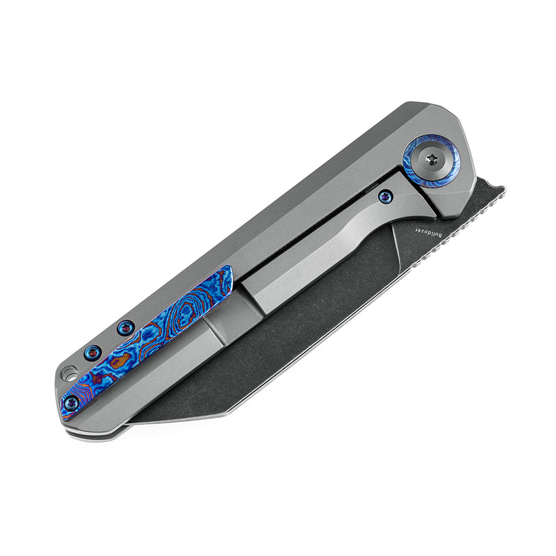 KANSEPT Bulldozer Front Flipper Gray Anodized Titanium Handle with Timascus Clip (3.56" CPM-20CV Blade)Kim Ning Design-K1028A2