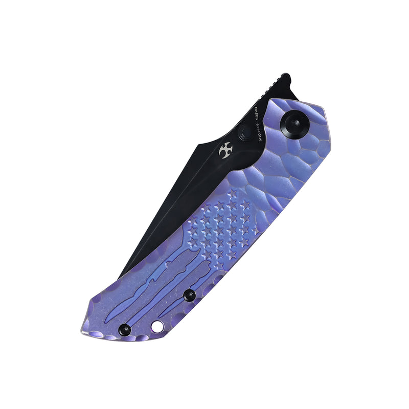 Kansept Exclusive Fenrir  | Frame Lock | Purple Anodized Titanium with CNC-machined American Flag Pattern | 3.48'' CPM S35VN Blade | Sparrow Knife Design | K1034C6