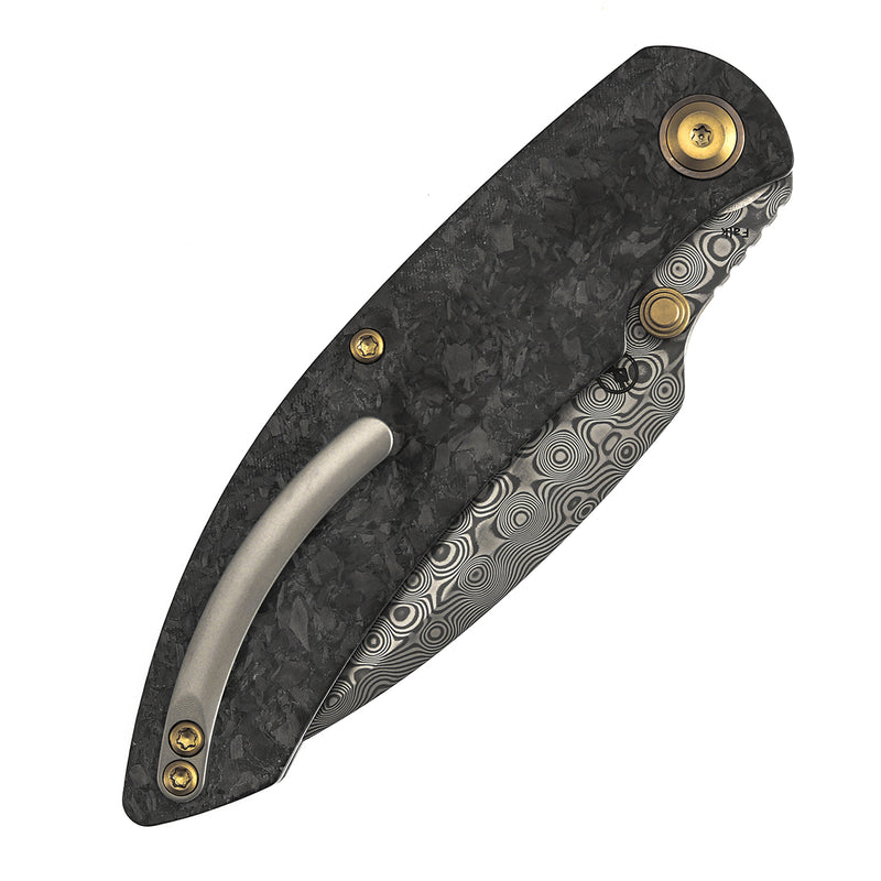 Kansept Falk | Thumb Stud | Shred Carbon Fiber | 3.31" Damascus Blade | Cédric Destombes Designed | K1142A1