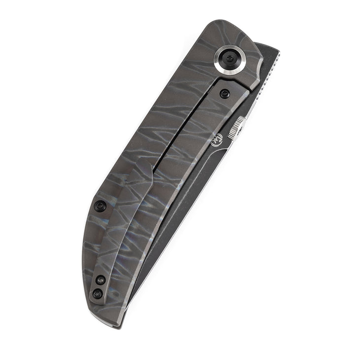 KANSEPT Tarkin Frame lock Knife Tiger Stripe Flamed Titanium Handle (3.36'' 20CV Blade) Matthew Christensen Design - K1078A7