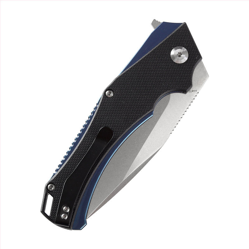 KANSEPT Hellx Tacitical Utility Pocket Knife with Stonewashed D2 Blade Black G10 Handle - T1008A1