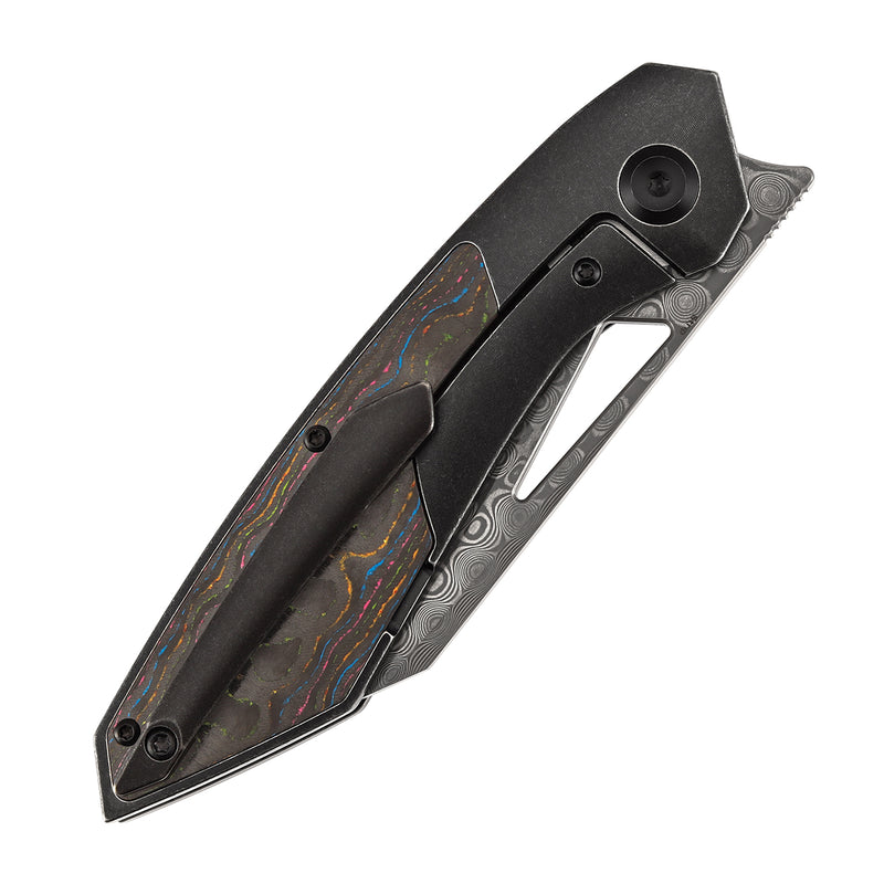 KANSEPT STRIP | Thumb Hole | 80S Camo Carbon Fiber+Blackwash Titanium | 3.4" Damascus Blade | RON STEELE DESIGN | K1113A4