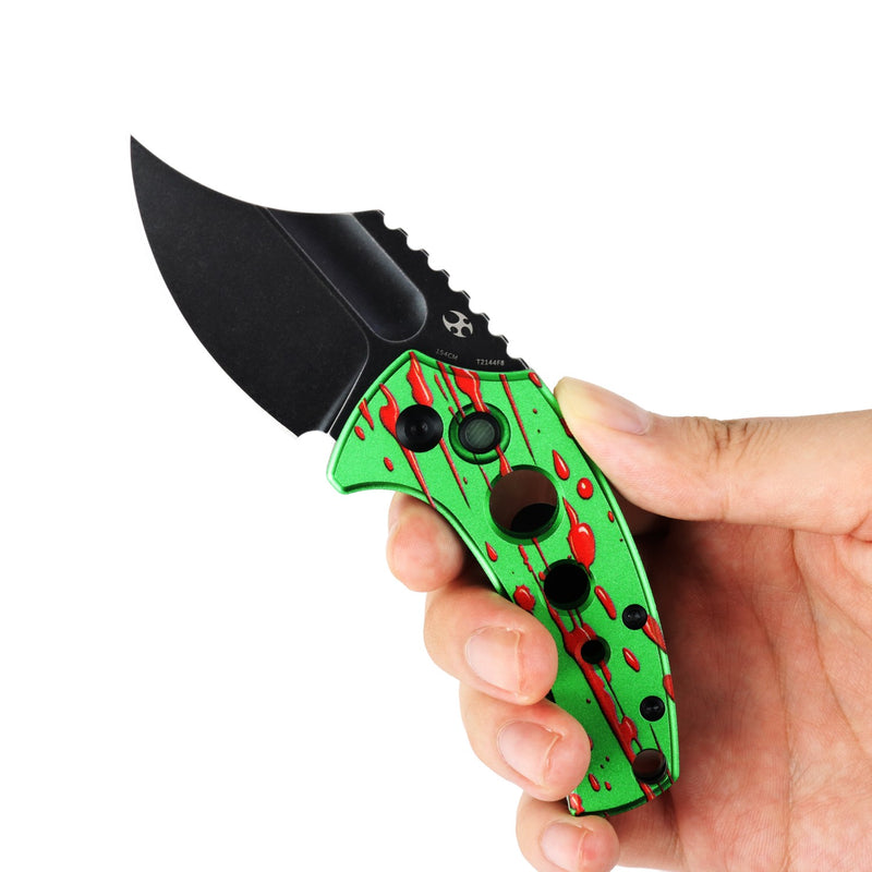 Wasp | Button Lock | Green Aluminum with Zombie Blood Print | 2.36" 154CM | Koch Tools | T2144F8