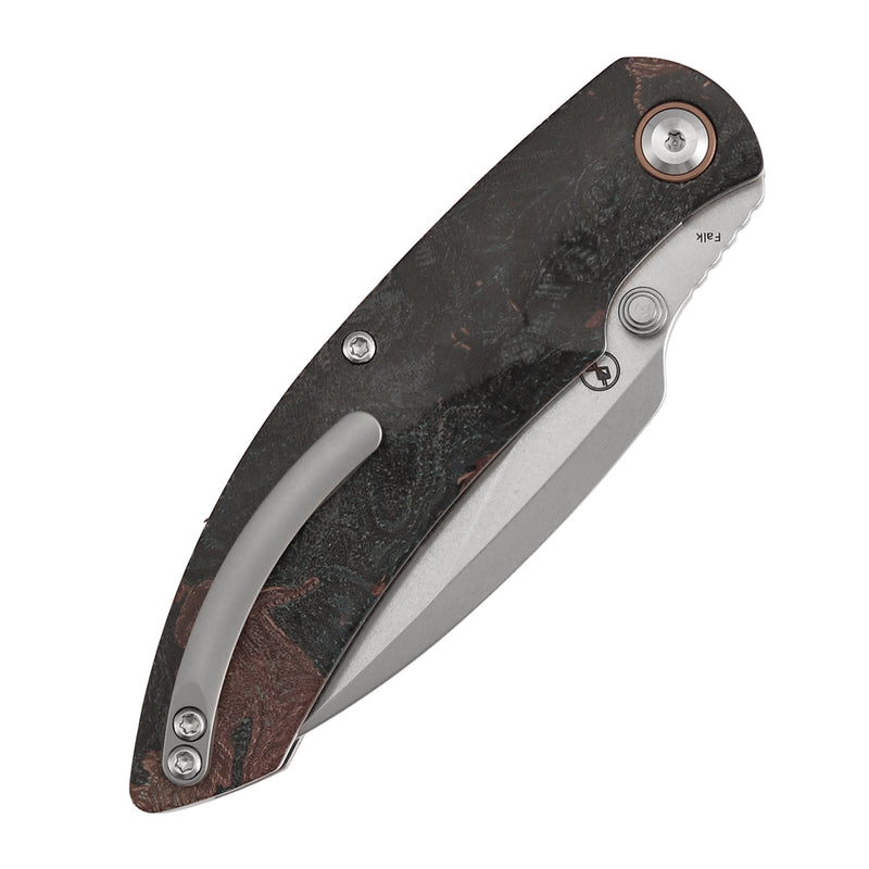 Kansept Falk | Limited Version | Thumb Stud | Green Rag Burl Canvas Micarta | 3.31" Elmax Blade | Cédric Destombes Designed | K1142A4
