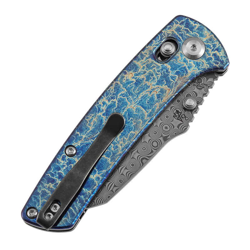 Kansept Main Street | Crossbar Lock | Titanium  with Lightning Strike Finish | 3.36" Damascus Blade | Pinkerton Knives | K1015V6