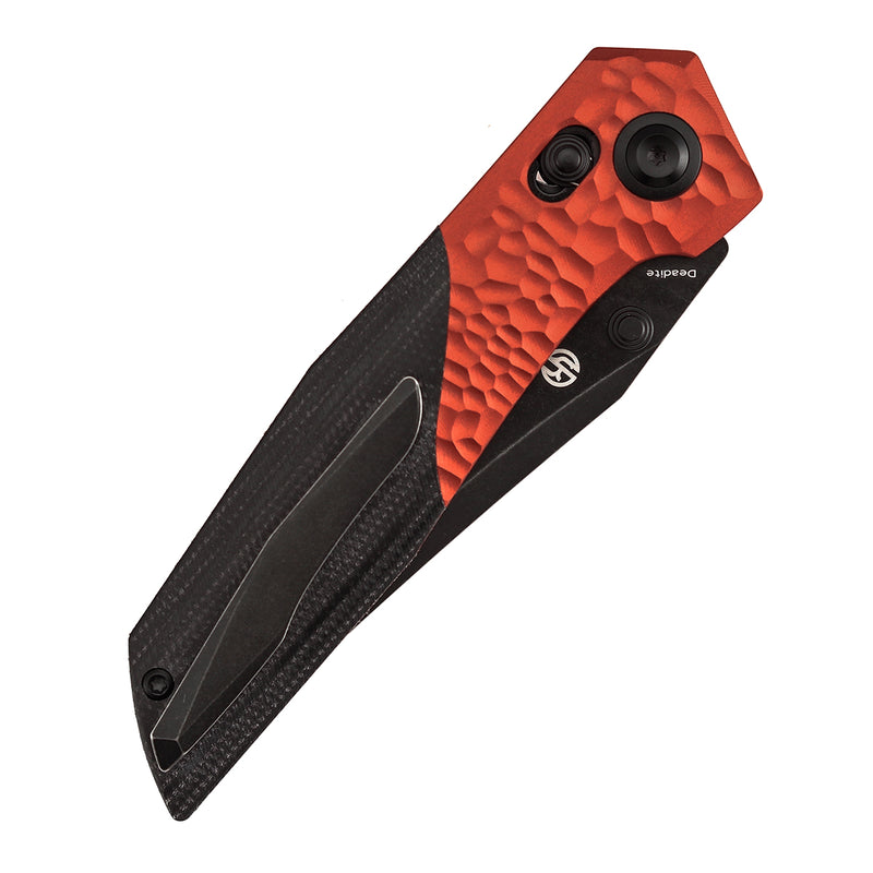 Deadite | Red Aluminum (Rock Texture) with Black Micarta Scales | 3.52" 154CM Blade | Tuffknives Design | T1081V3