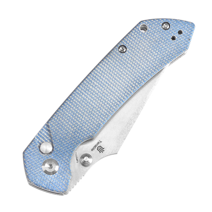 Estimated Released in November Fenrir Button Lock Knife Blue Micarta Handle (3.44''14C28N Blade) Greg Schob Design - T1034F1