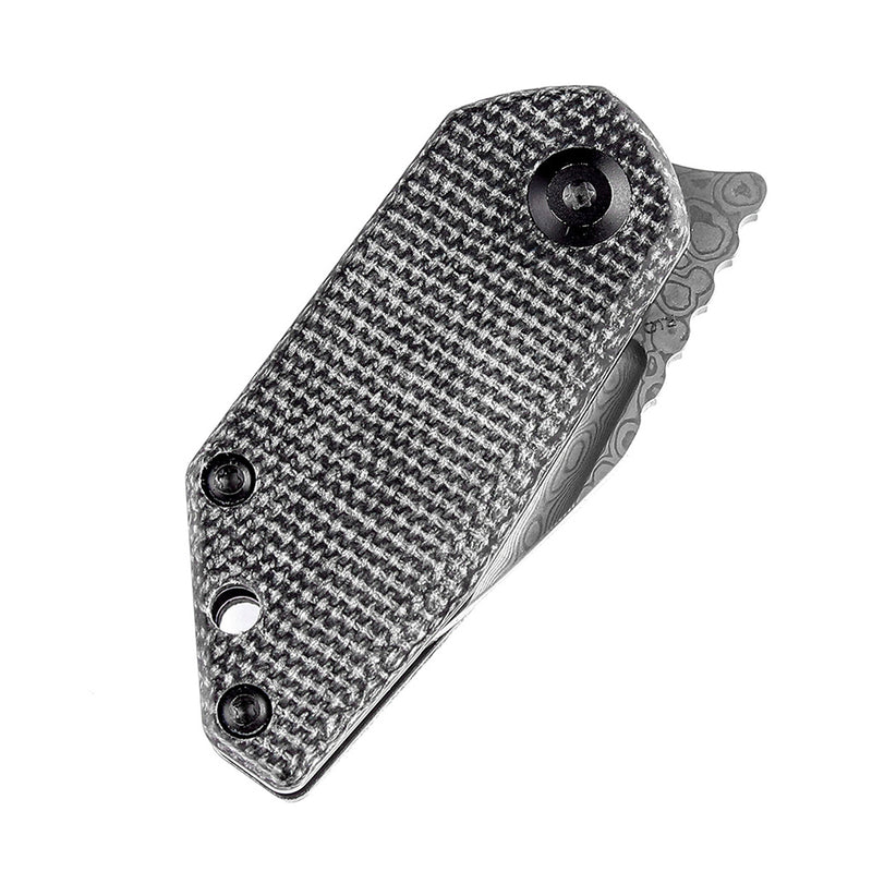 KANSEPT RIO Flipper Knife Black Micarta Handle (1.56'' Damascus Blade) 4T5 Design-K3044D1