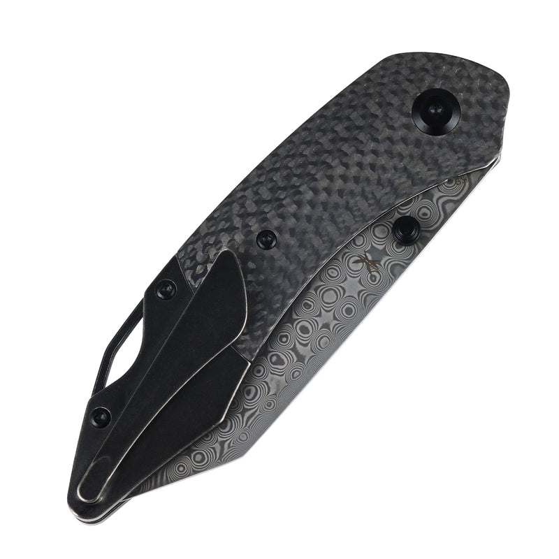 K9 | Bolster Liner Lock | Twill Carbon Fiber/G10 Laminate & Balckwash Titanium | 3.63" Damascus | Keanison Knives Design | K1151A4