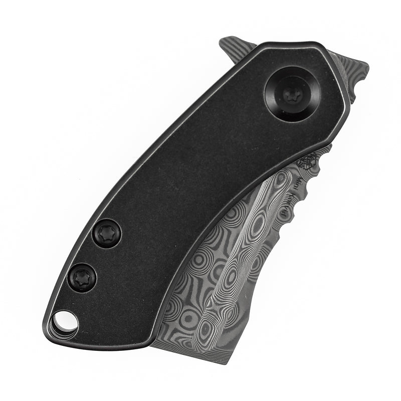 KANSEPT Mini Korvid Flipper knife Blackwash Titanium Handle (1.45'' Damascus Blade ) Koch Tools Design-K3030H1