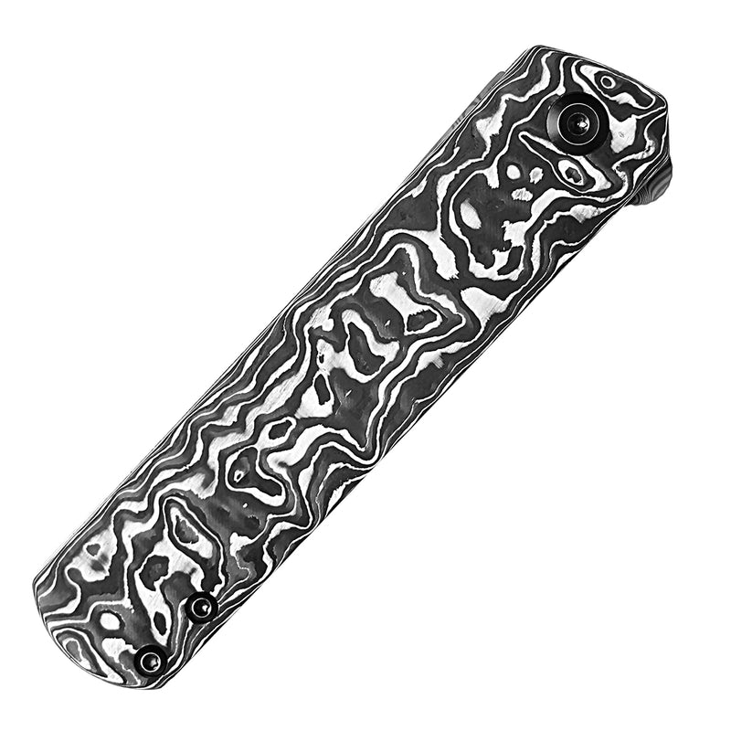 KANSEPT Foosa Slip Joint/Flipper Knife Black White Carbon Fiber Handle (3.06"Damascus Blade) Rolf Helbig Design-K2020T1