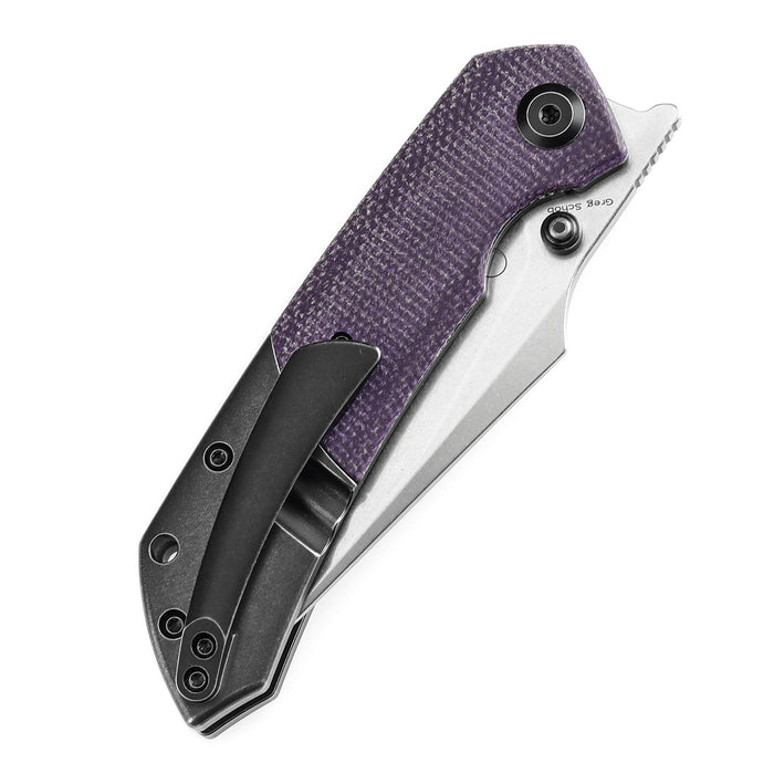 KANSEPT Fenrir Flipper Knife Blackwash Titanium and Purple Micarta Handle (3.48''CPM-S35VN Blade) Greg Schob Design -K1034Z1