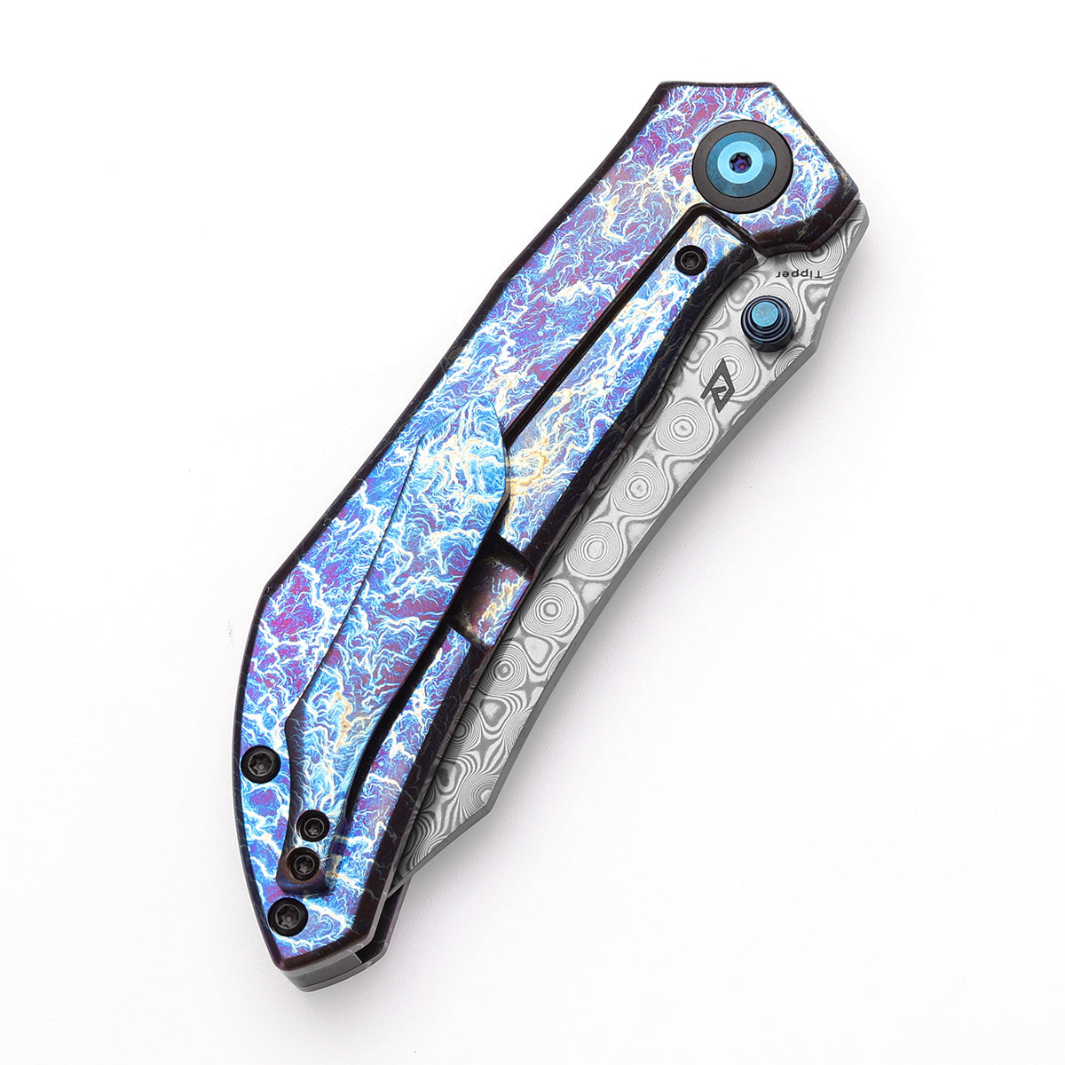 KANSEPT Tipper Thumb Stub Knife Titanium with Lightning Strike