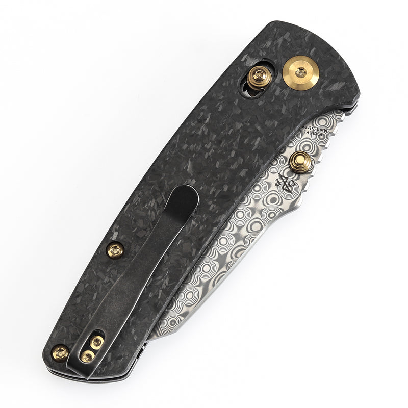 KANSEPT Main Street Thumb Studs/Crossbar Lock Knife Shred Carbon Fiber Handle(3.36''Damascus Blade) Dirk Pinkerton Design-K1015V1