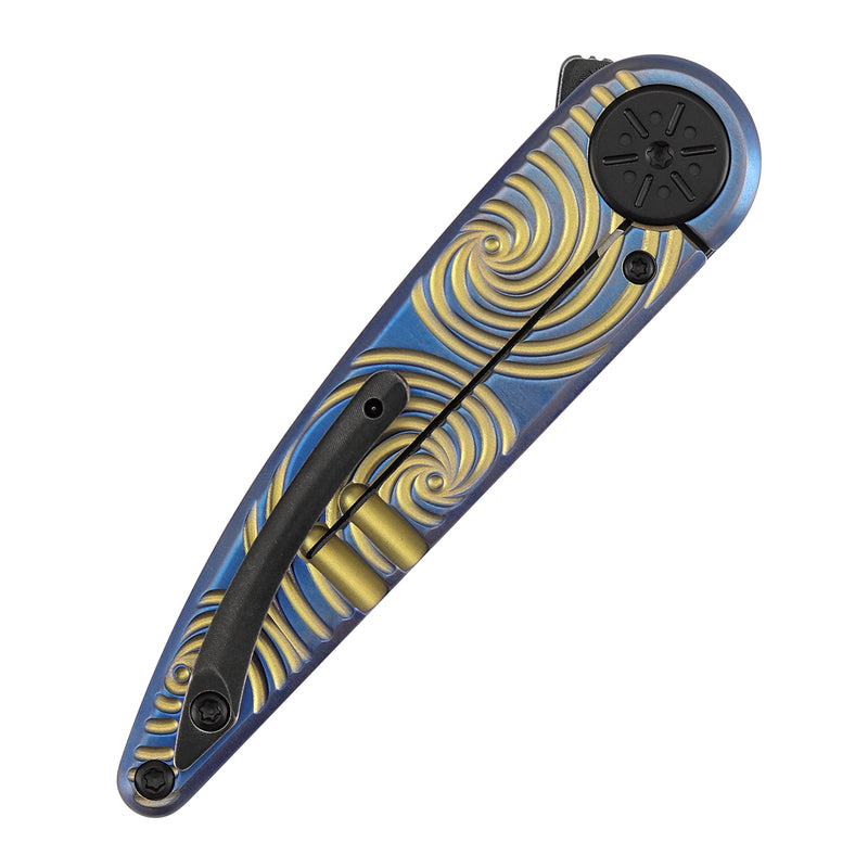 Symétrix | Frame Lock | Blue Anodized Titanium with Gold Swirl Pattern | 2.85" CPM S35VN | Alain André Design | K2141A3