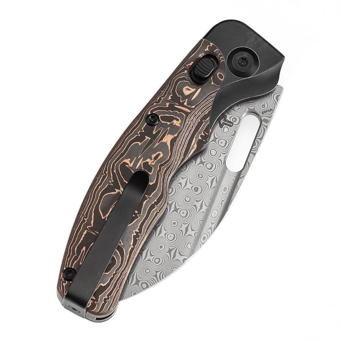 KANSEPT Vivid Cross Bar Lock Blackwash Titanium with Copper Carbon Fiber Handle (3.04'' Damascus Blade) Jacob Lundquist Designed-K1094V2