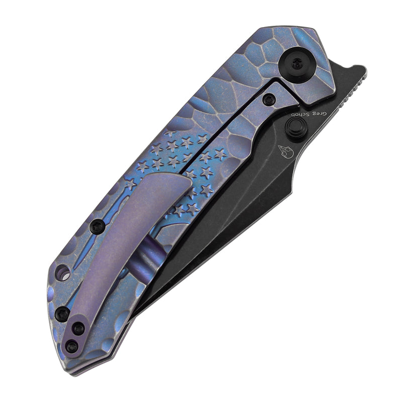 [Preorder-Ship by June 25th] Kansept Exclusive Fenrir  | Frame Lock | Purple Anodized Titanium with CNC-machined American Flag Pattern | 3.48'' CPM S35VN Blade | Sparrow Knife Design | K1034C6