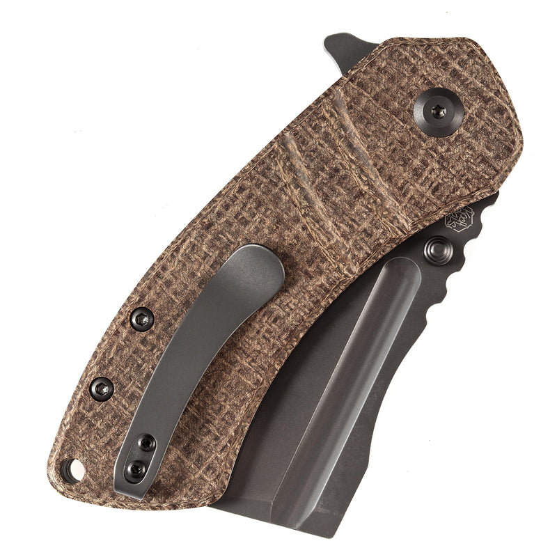 KANSEPT M+ Korvid Thumb Studs/Flipper Knife Burlap Brwon Micarta Handle (3.07'‘  CPM S35VN Blade ) Koch Tools Design-K2030C4U