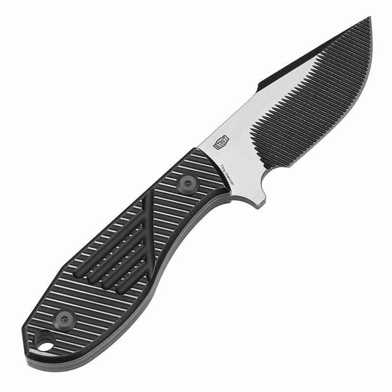 KANSEPT Fixed Blade Tiny Dancer Blackwash nd Machine Satin Titanium with CNC milling Handle (3.17" CPM S35VN with CNC Milling Blade) with JB Stout Design Design-K014A1