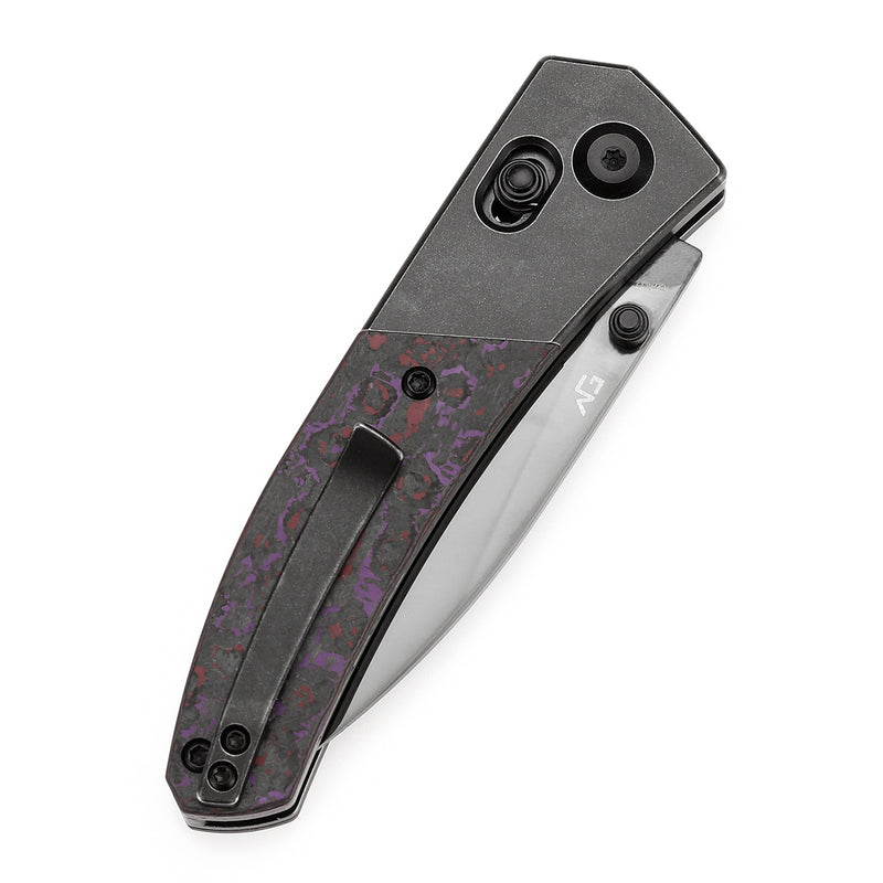 KANSEPT Dako Cross Bar Lock Blackwash Titanium with Purple Haze Fatcarbon Handle (3.19" Mirror DLC CPM S35VN Blade) with Eddy M Design-K1101V3