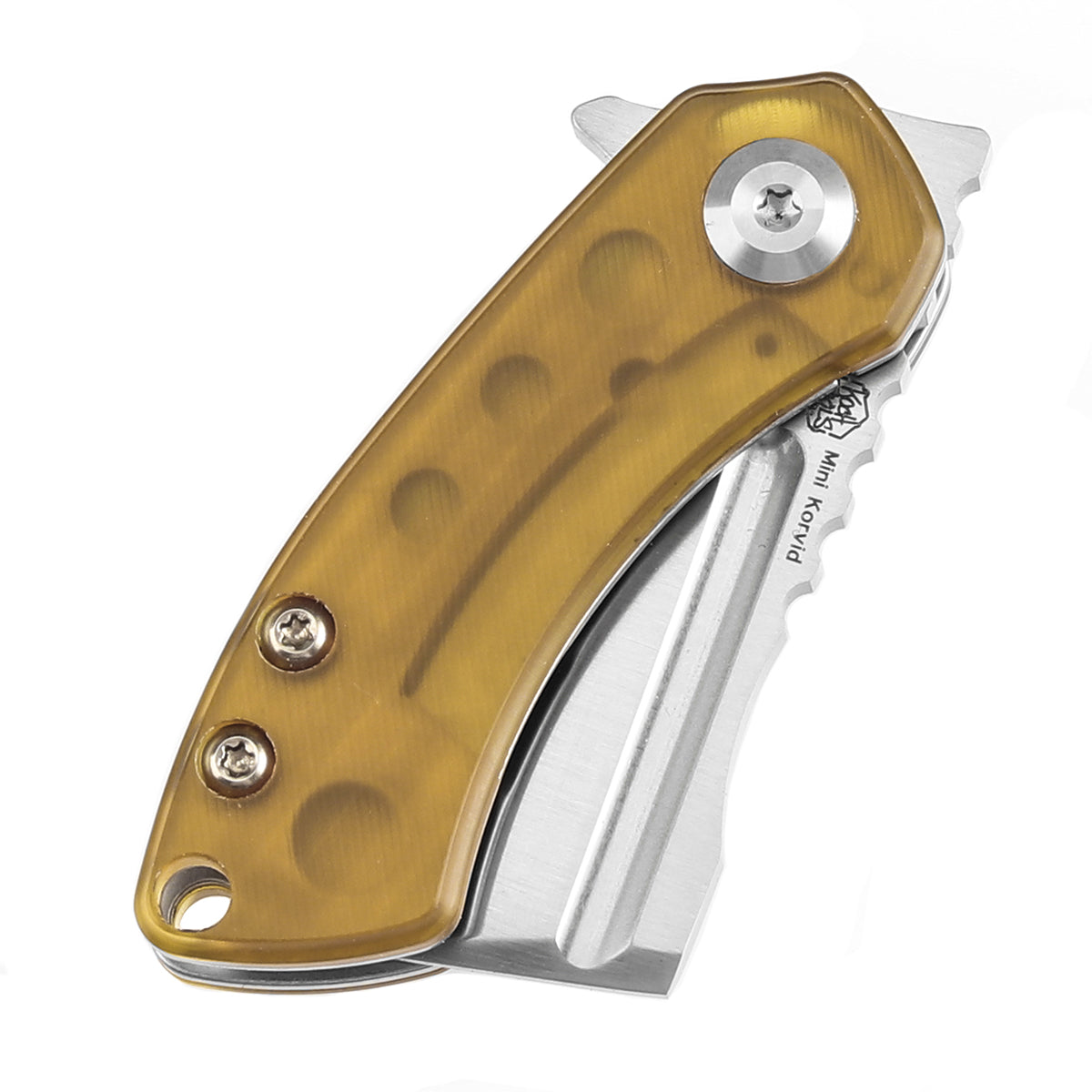 KANSEPT Mini Korvid Flipper Knife Amber PEI/Ultem(1.45'' CPM S35VN