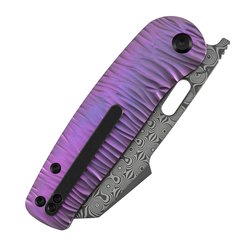 KANSEPT Orlok | Nested Liner Lock | Purple Anodized Ti with Micro Rock Texture | 3.03" Acid Etched Damascus | Terry Cour II Design | K2111A6