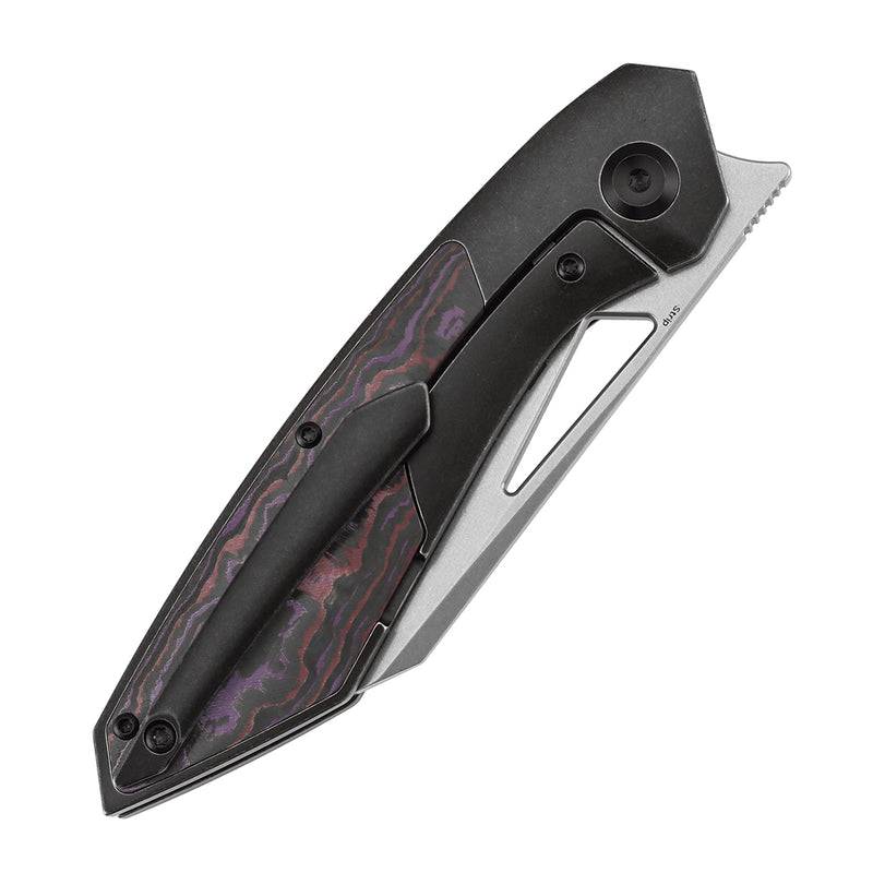 KANSEPT STRIP | Thumb Hole | Purple Haze Fatcarbon+Blackwash Titanium | 3.4" Magnacut Blade | RON STEELE DESIGN | K1113A2