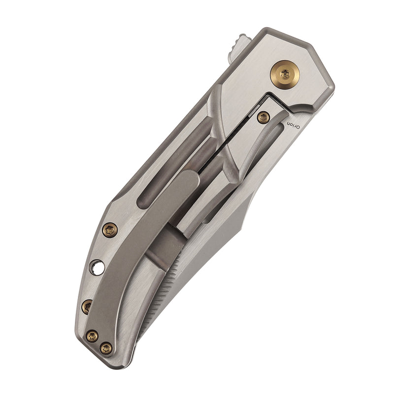 KANSEPT Orion Limited Version Flipper Bronze Anodized and Machine Satin Titanium Handle (3.07" Machine Satin CPM S35VN with CNC Milling Blade) JB Stout Design-K1089B3