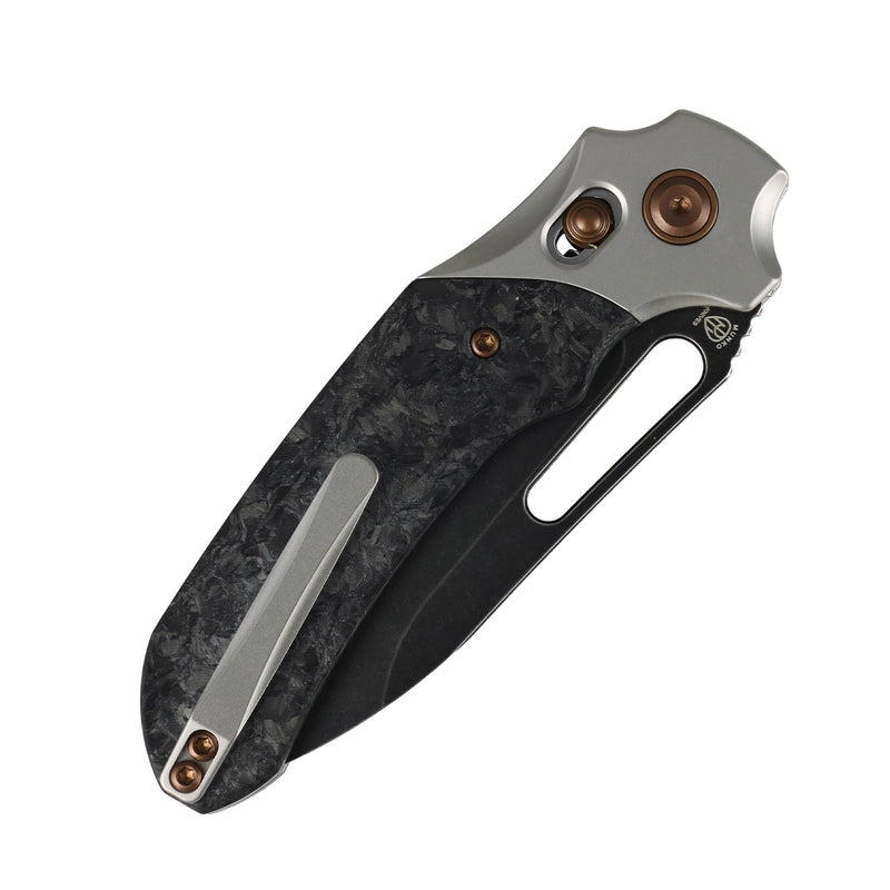Quasar | Cross Bar Lock | Stonewashed Titanium & Shred Carbon Fiber | 3.38" CPM 20CV | Munko Knives | K1099V11
