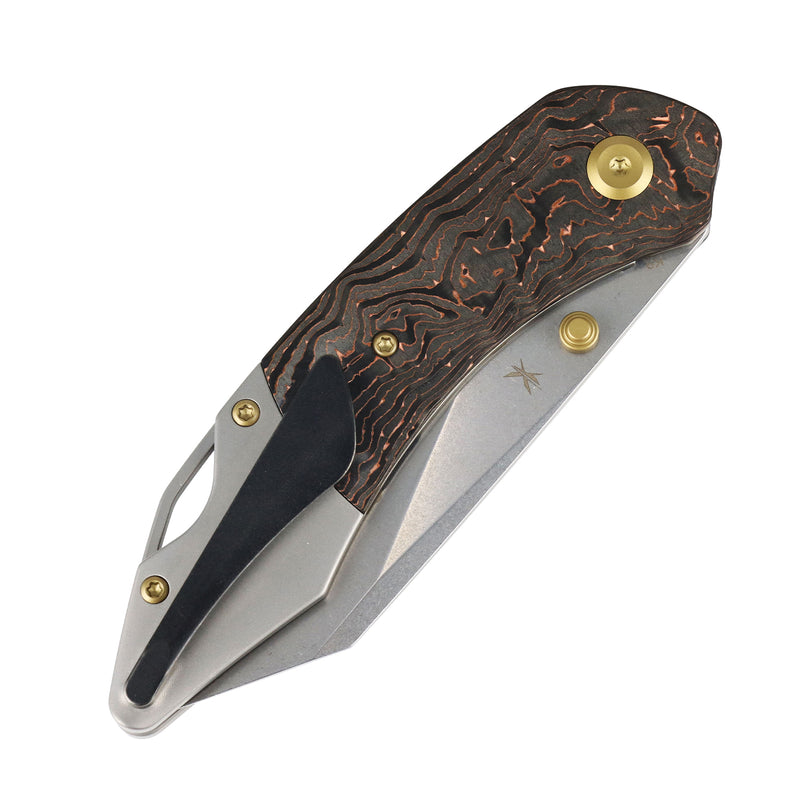 K9 | Bolster Liner Lock | Copper Carbon Fiber & Plain Titanium | 3.63" CPM S35VN | Keanison Knives Design | K1151A2