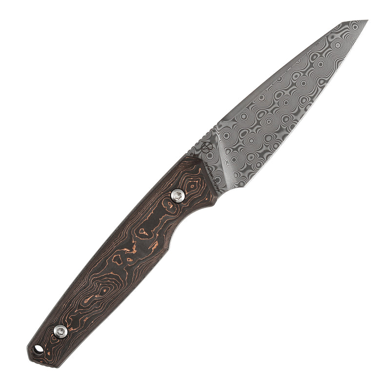 Kansept Parr | Fixed Blade | Copper Carbon Fiber |3.12" Damascus Blade | Jonathan Styles Design | G011A5