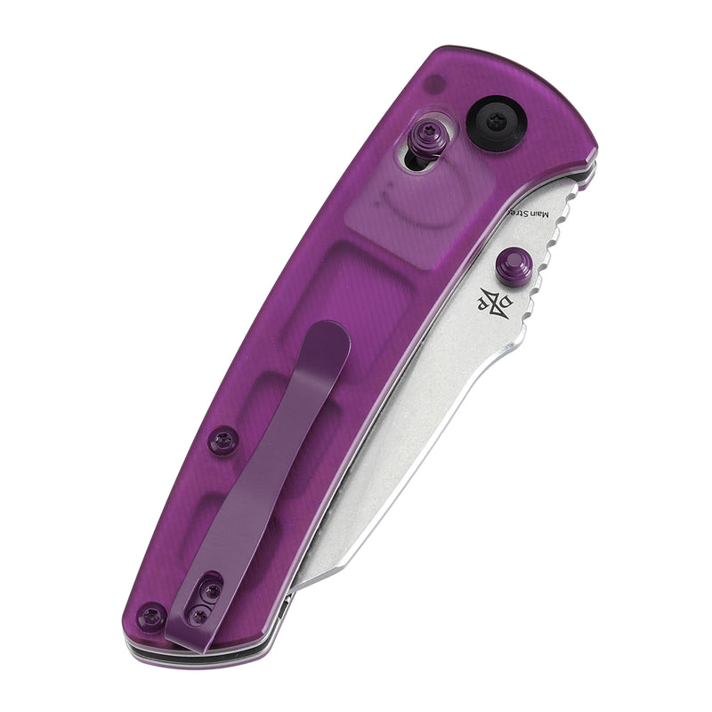 KANSEPT Main Street Thumb Studs/Crossbar Lock Knife Purple Acrylic Handle(3.36''154CM Blade) Dirk Pinkerton Design-T1015V10