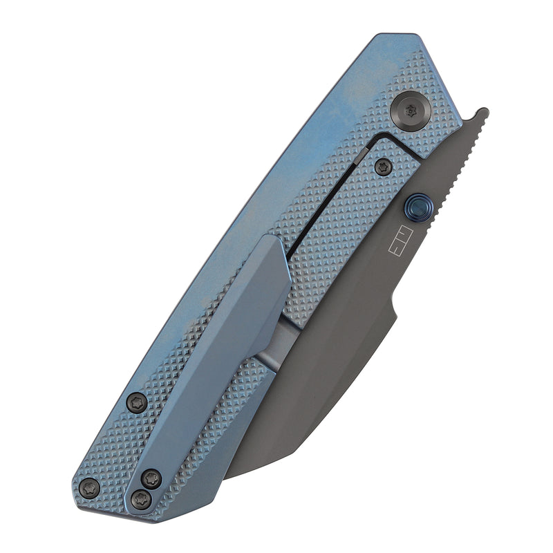 KANSEPT Contra | Thumb Stubs | Blue Anodized Titanium with Diamond Pattern | 3.25" S90V Blade | Nathan Contra Design | K1139A3