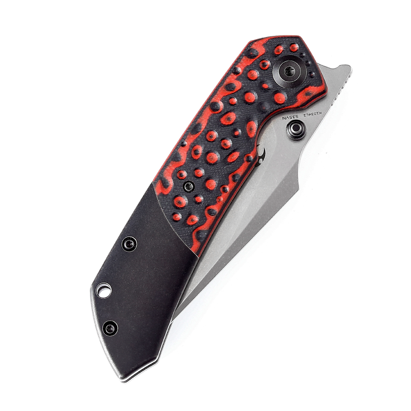KANSEPT Fenrir --Left Handed Flipper Knife Black and Red G10+ Titanium  Handle (3.48'' CPM-S35VN Blade) Greg Schob Design -K1034L2